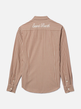 Camisa Meredith de algodón con rayas marrones y bordado Saint Barth 