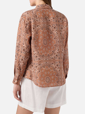 Meredith classic shirt with brown bandana print