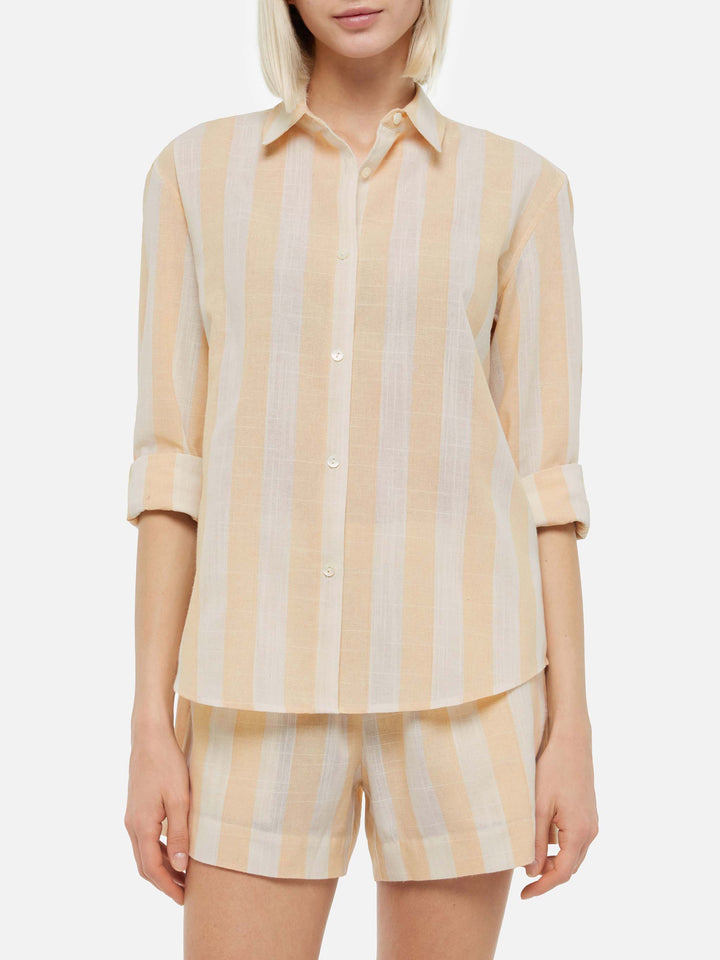 Meredith linen classic shirt with beige striped print - MC2 Saint Barth