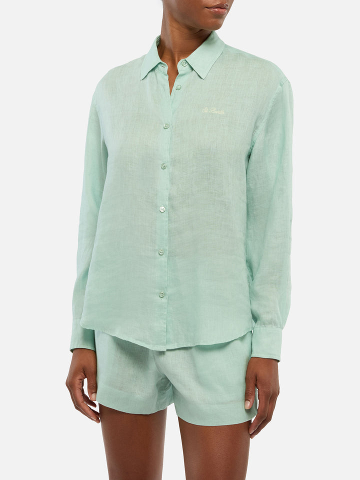 Meredith linen classic shirt with Saint Barth embroidery