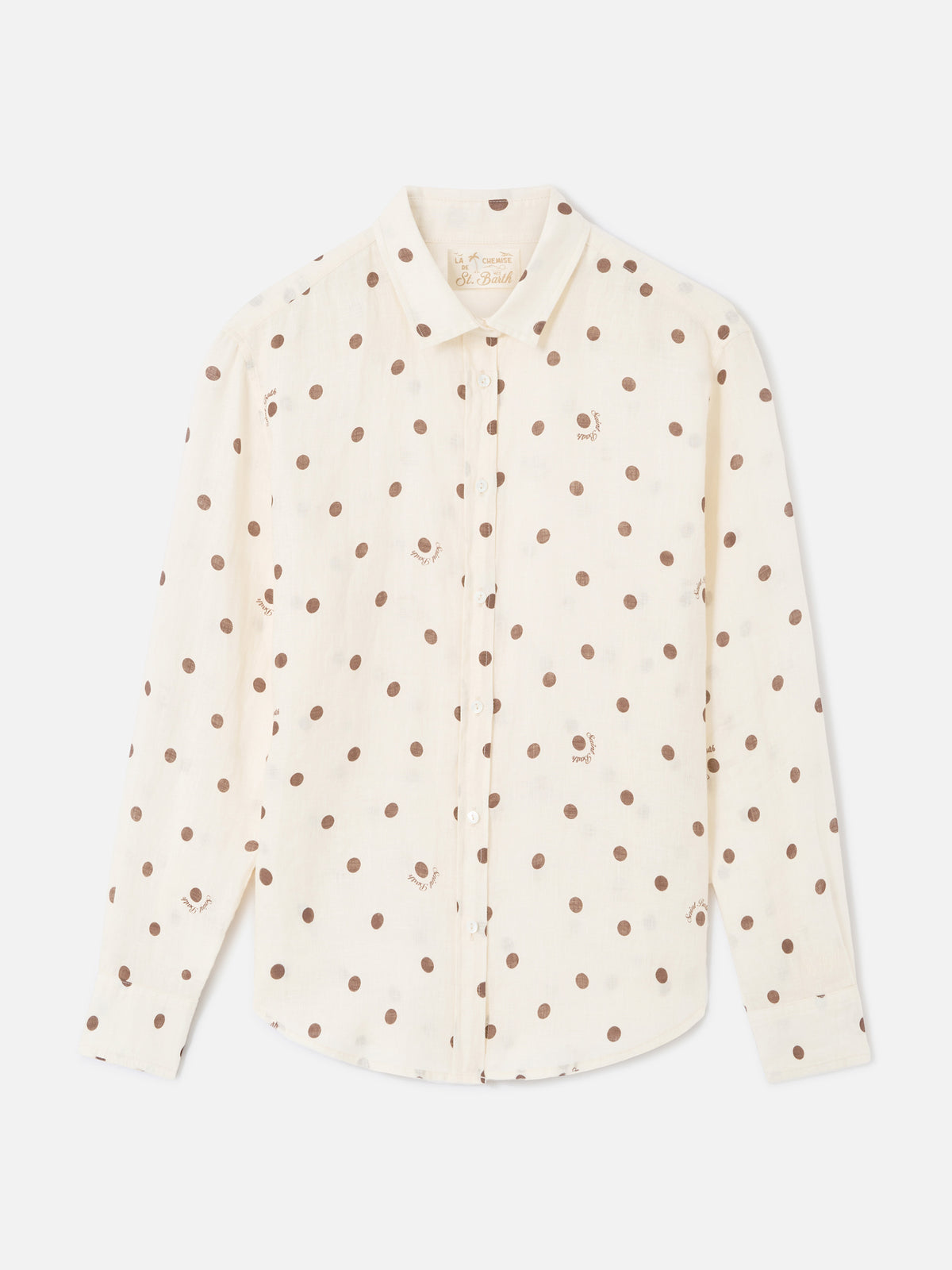 Camicia Meredith in lino a pois marroni con ricamo Saint Barth