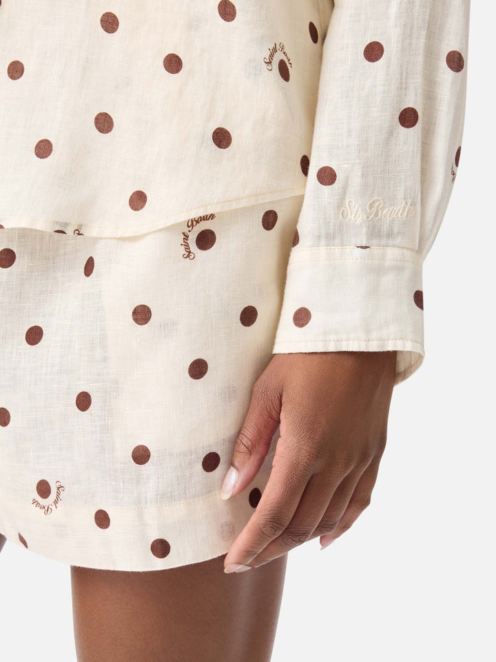 Meredith linen shirt with polka dots and Saint Barth embroidery