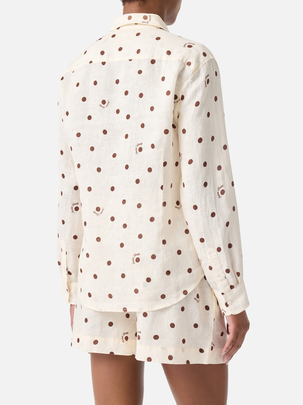 Camicia Meredith in lino a pois marroni con ricamo Saint Barth