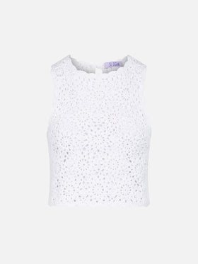 Top dos-nu en crochet blanc Medison avec motif floral 