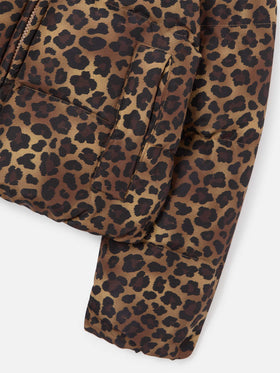 Piumino Maddy marrone in tessuto teddy con motivo leopardo
