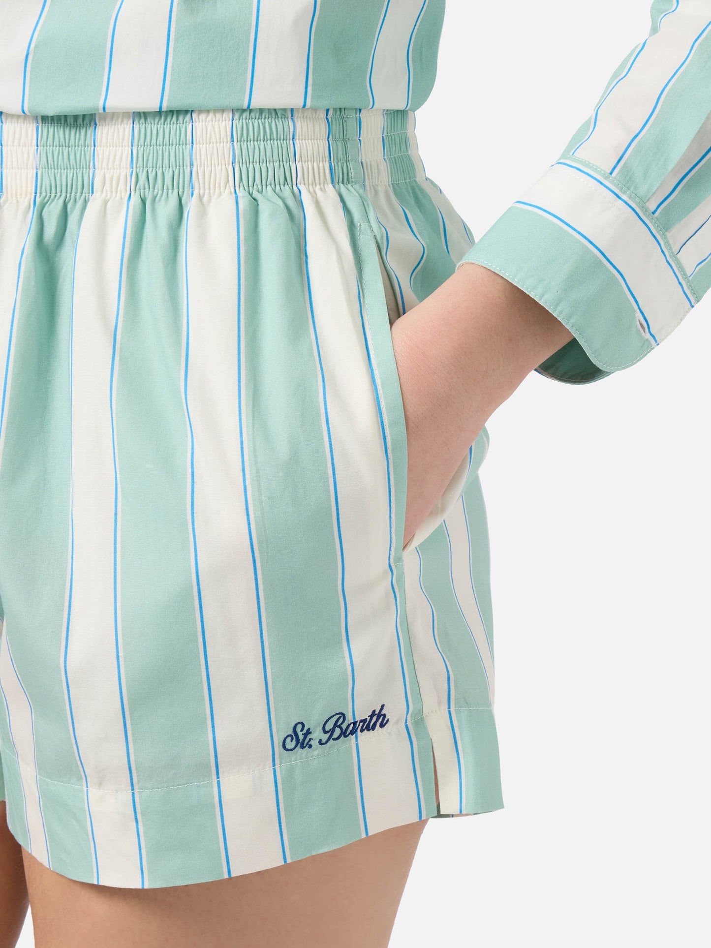 Green striped Meave cotton shorts