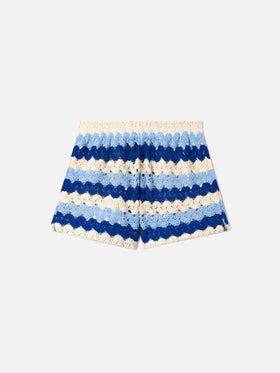 Blue striped Meave crochet shorts