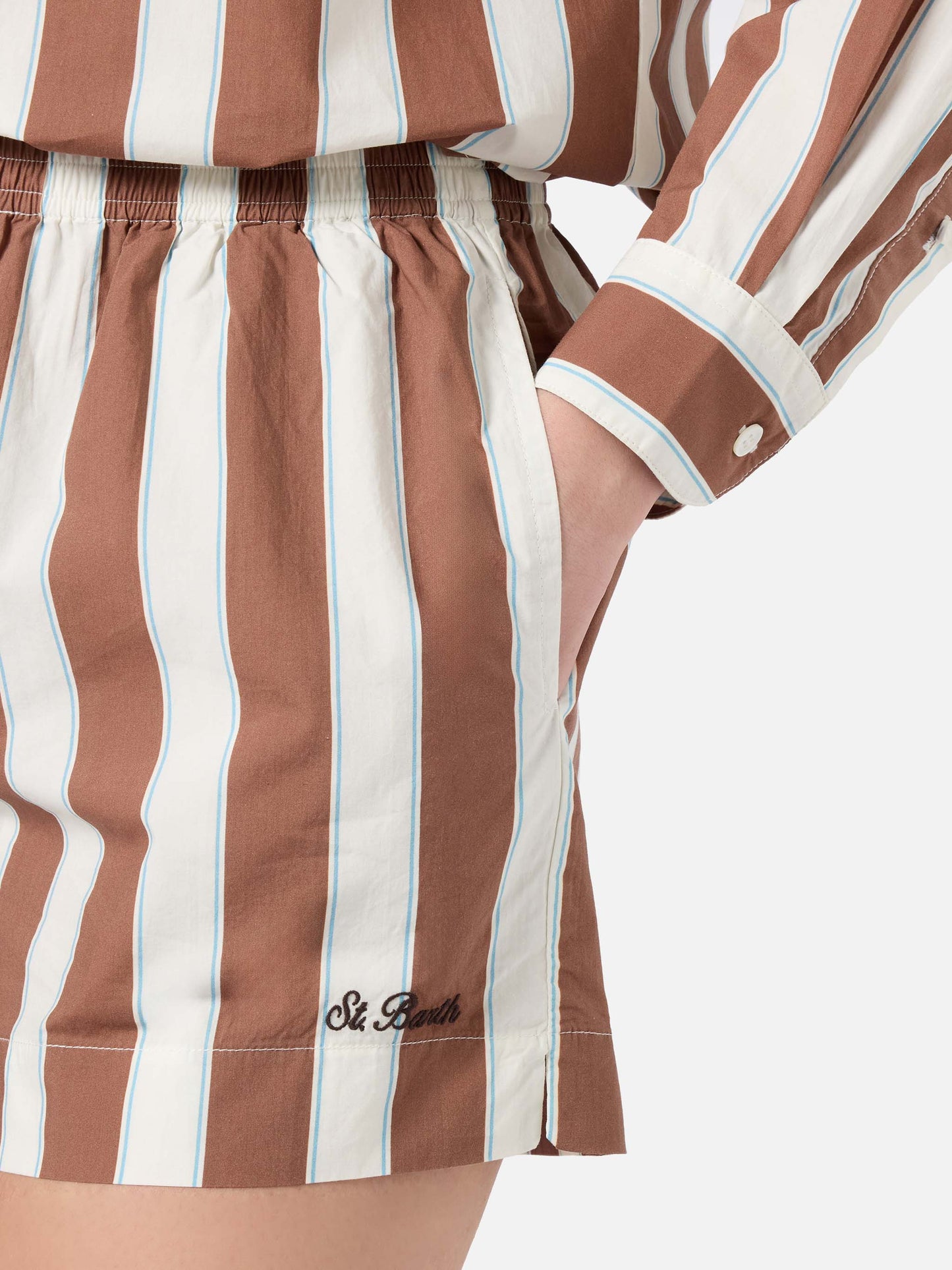Brown striped Meave cotton shorts