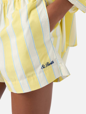 Short en coton Meave à rayures jaunes 