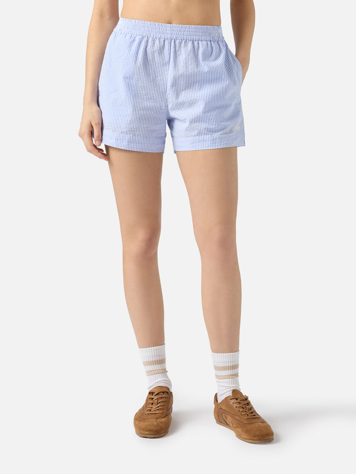 Shorts Meave in seersucker a righe azzurre
