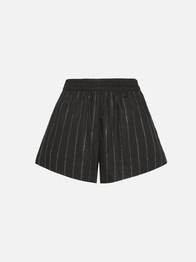 Meave shorts pull up in popeline di cotone con decorazione di strass a righe