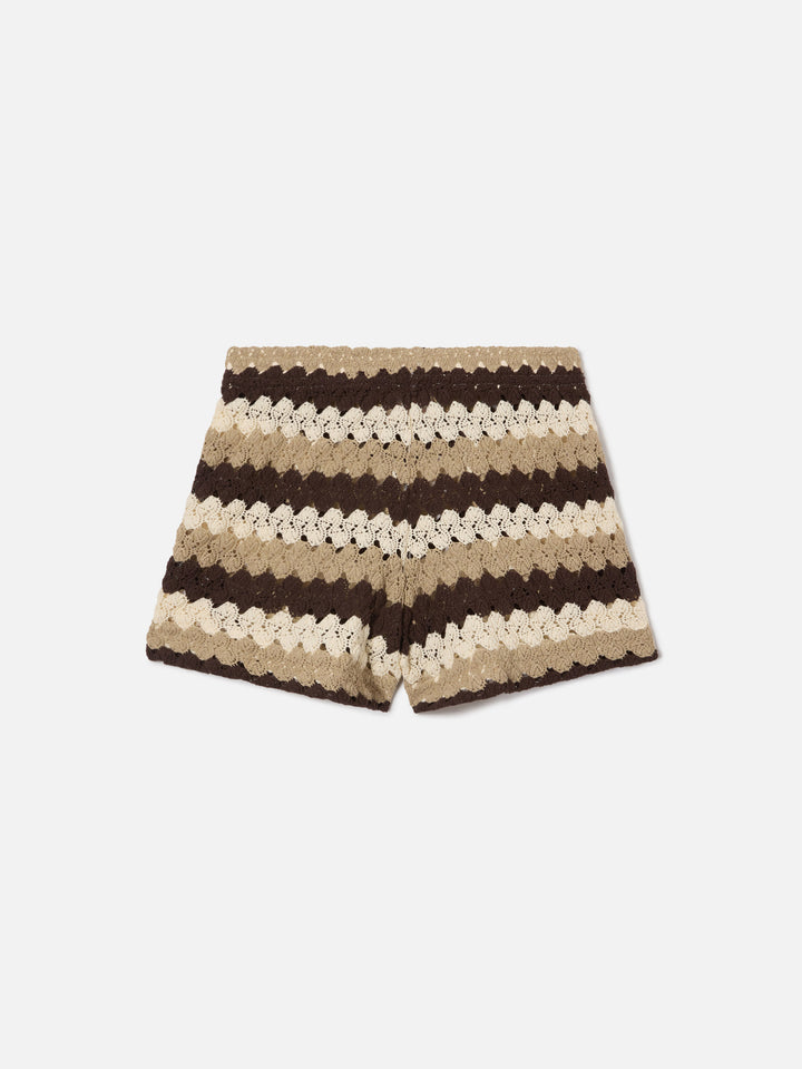 Brown striped Meave crochet shorts