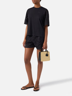 Shorts negros Meave en broderie anglaise 