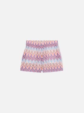 Meave Jr raschel knit shorts with pastel flame pattern