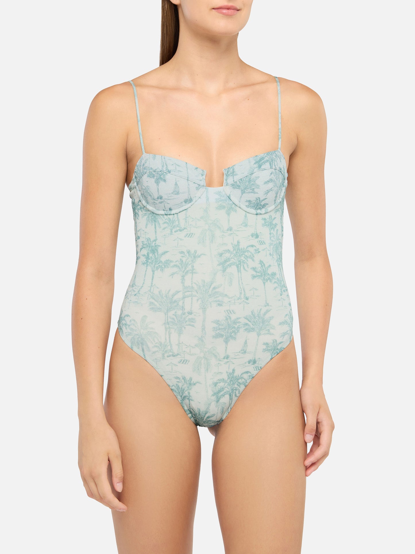 Medea lurex underwired one-piece swimsuit with toile de jouy print