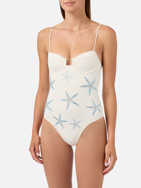 Bañador de una pieza Medea color marfil con bordado de estrella de mar 