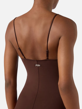 Maillot de bain une-pièce Medea marron avec décorations en perles sur le thème marin 