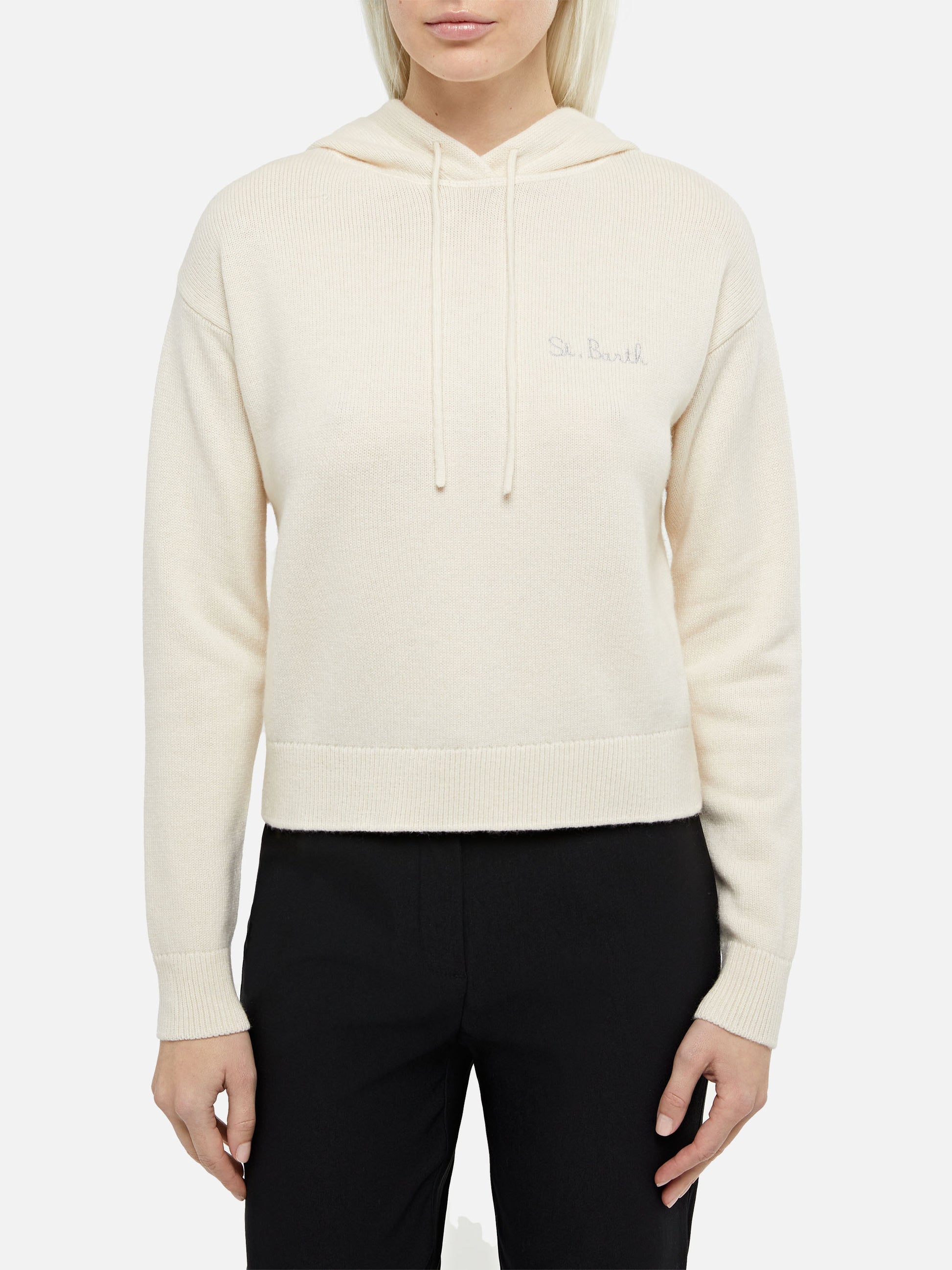 Woman off-white cashmere blend knitted hoodie Meg - MC2 Saint Barth