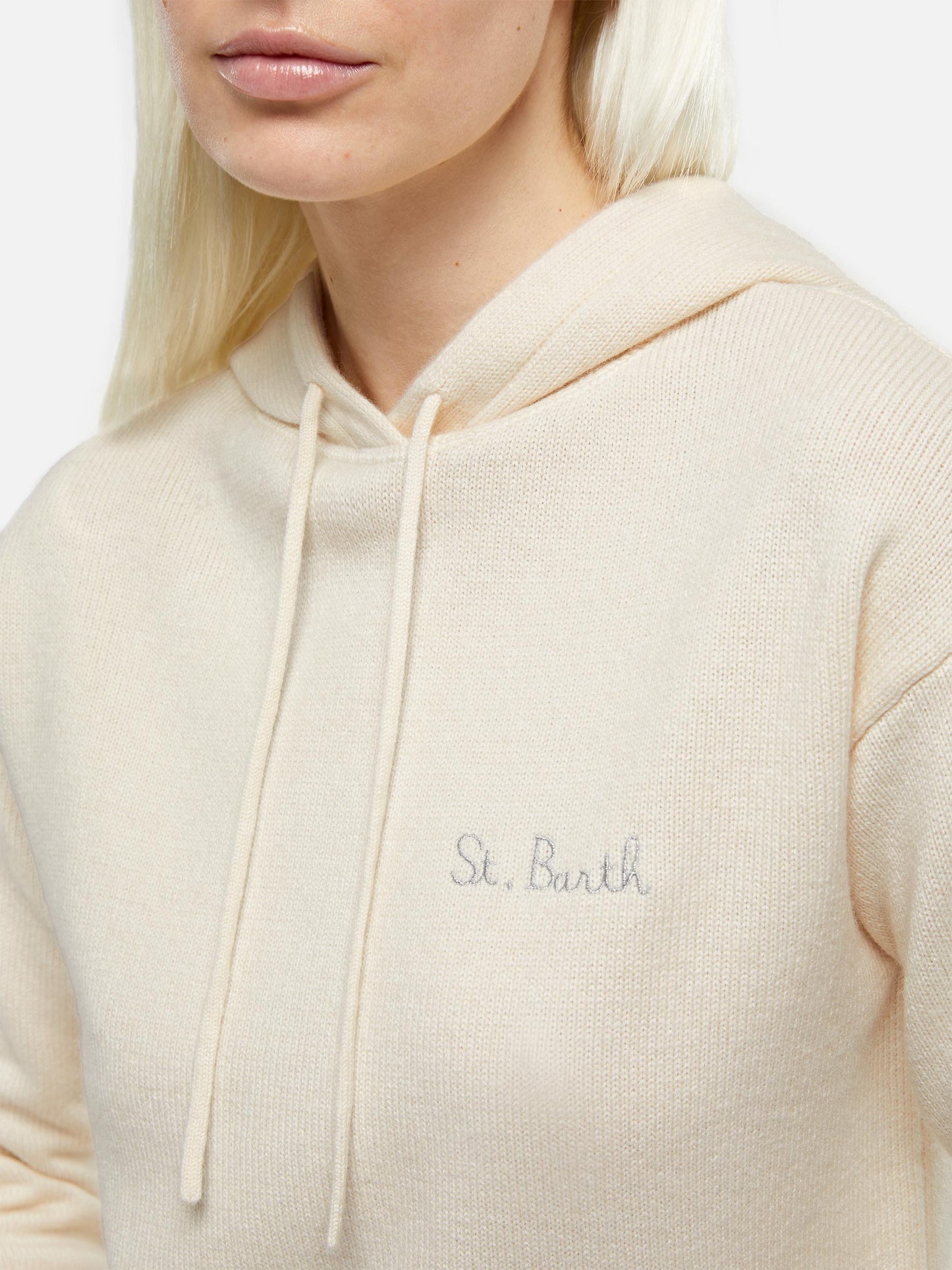 Woman off-white cashmere blend knitted hoodie Meg - MC2 Saint Barth