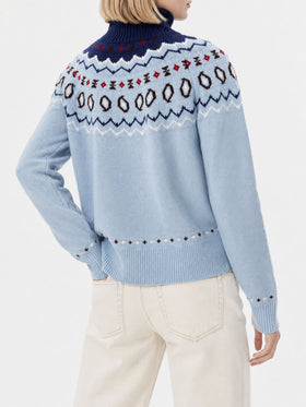 Maglia dolcevita Meghan Nordic azzurra con jacquard fiori broccato