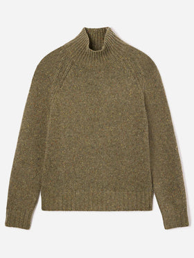 Pull col roulé Meghan Donegal en maille de mélange de laine vert militaire 