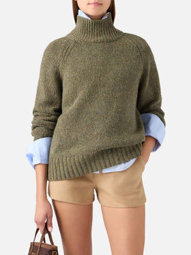 Pull col roulé Meghan Donegal en maille de mélange de laine vert militaire 