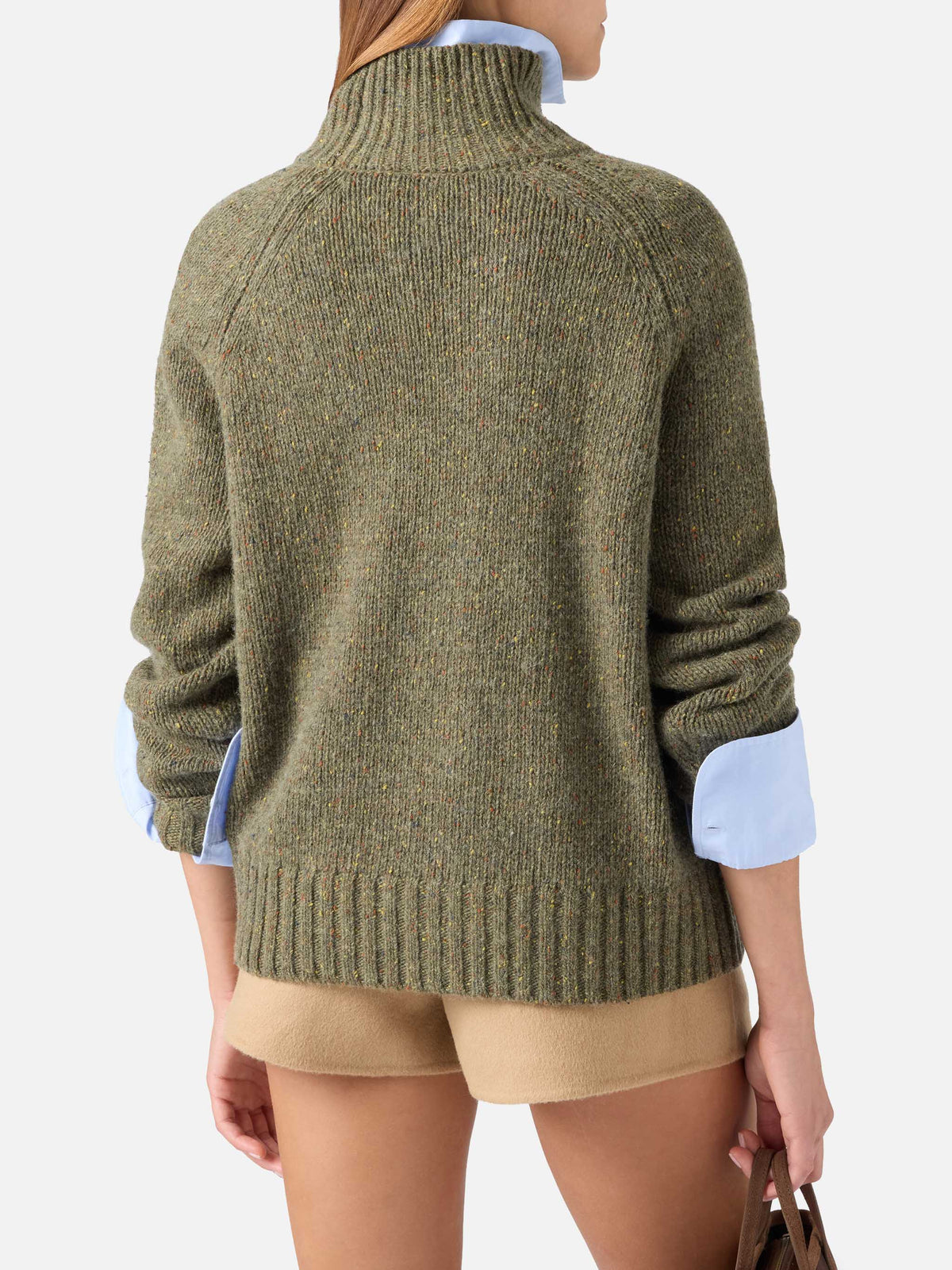 Pull col roulé Meghan Donegal en maille de mélange de laine vert militaire 
