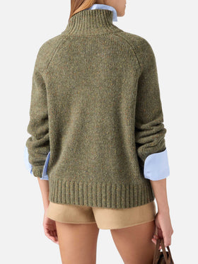 Pull col roulé Meghan Donegal en maille de mélange de laine vert militaire 