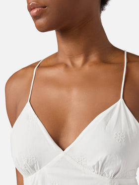 Abito corto Marge in cotone bianco con ricamo floreale
