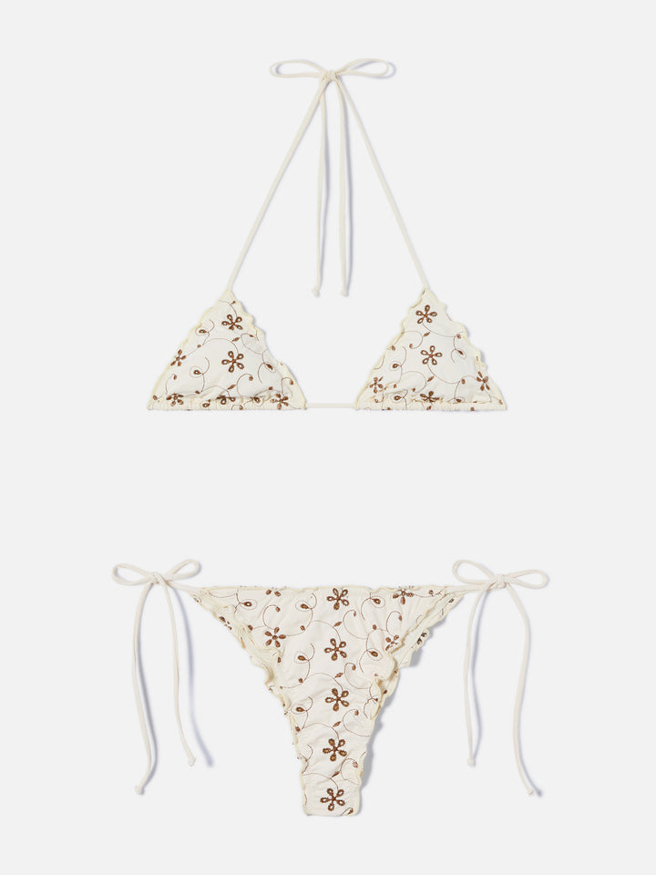 Sagittarius Miami bikini in panna sangallo with contrast embroidery