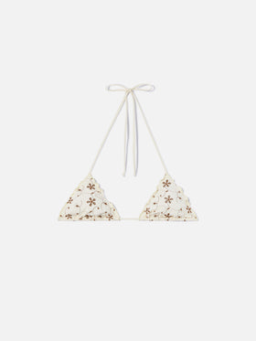 Top bikini Sagittarius triangolo in sangallo panna