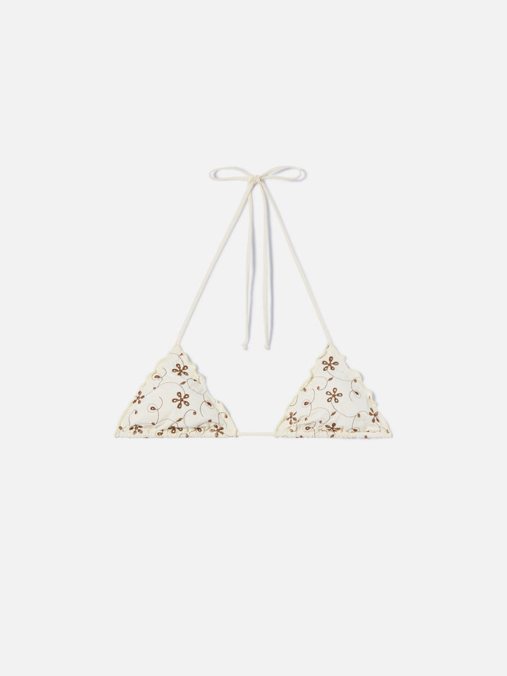 Sagittarius triangle bikini top in cream sangallo