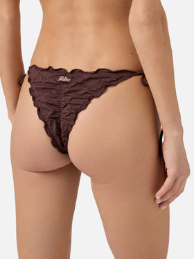 Bikini Sagittarius Miami in tessuto sangallo marrone