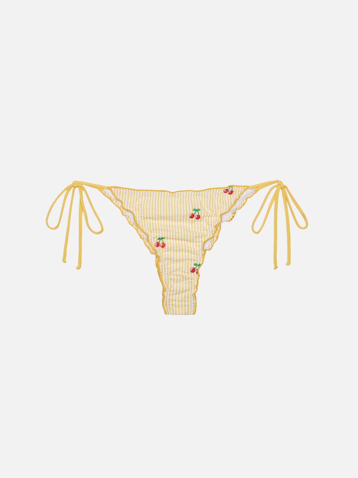 Miami – Cheeky-Badehose aus Seersucker mit Streifenmuster und Kirschstickerei