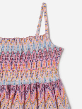 Miki raschel knit sundress with pastel flame pattern