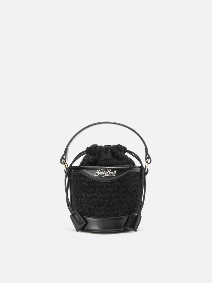 Mila Tweed Bucket Bag in black tweed wool blend