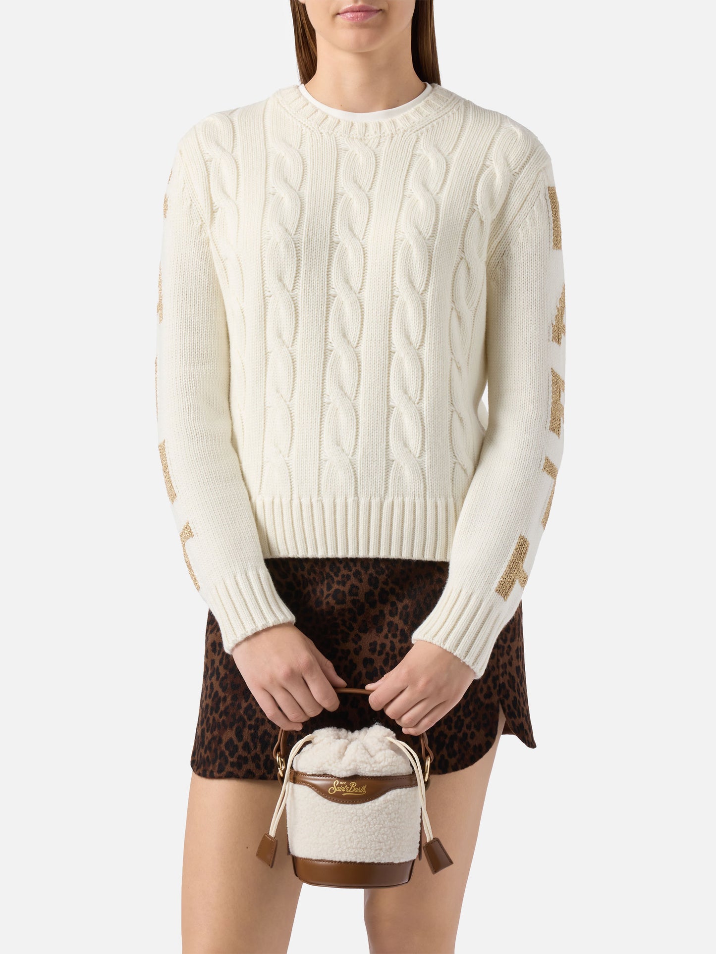 Mila Teddy Bucket Bag aus weißem Sherpa