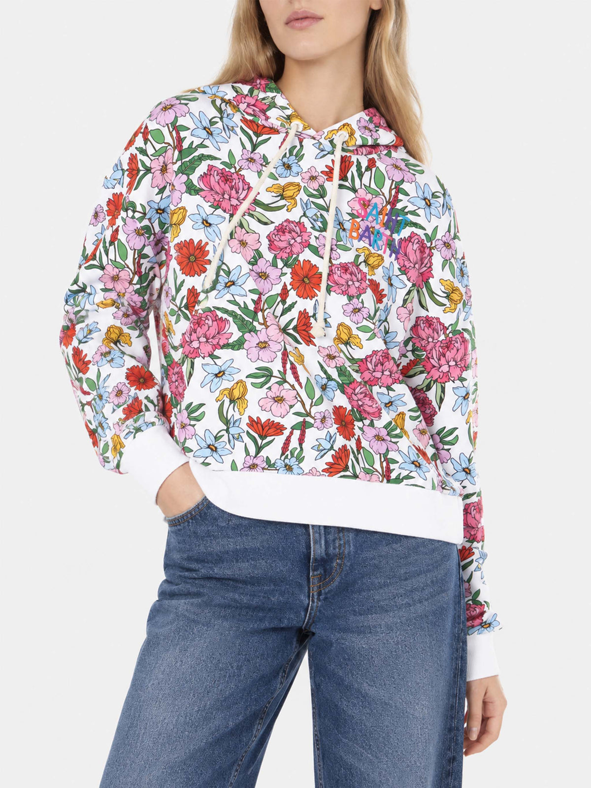 Felpa in cotone con stampa floreale