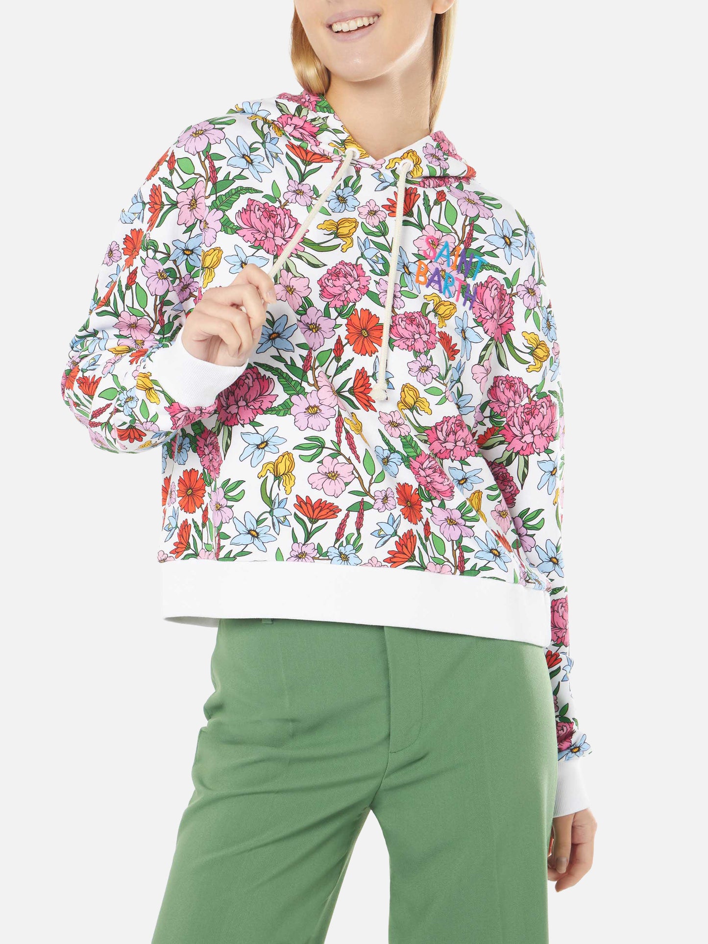 Cotton hoodie with flower print
