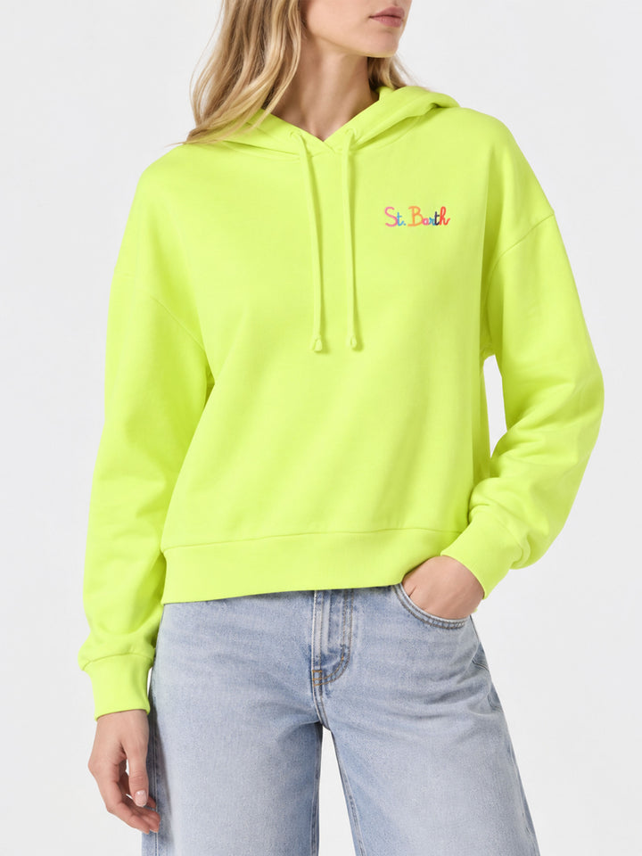 Sudadera con capucha amarillo flúor con bordado St. Barth 