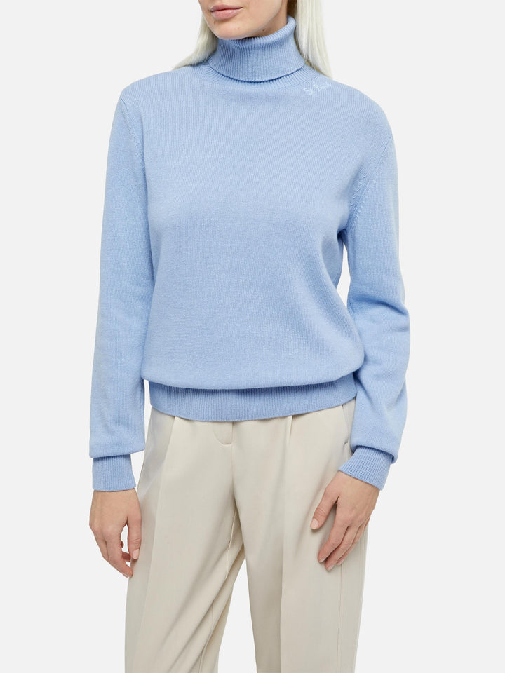 Woman light blue cashmere blend turtleneck sweater Moody - MC2 Saint Barth