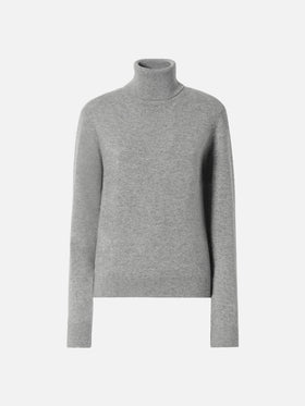 Moody turtleneck sweater in cashmere in grey melange with St. Barth embroidery
