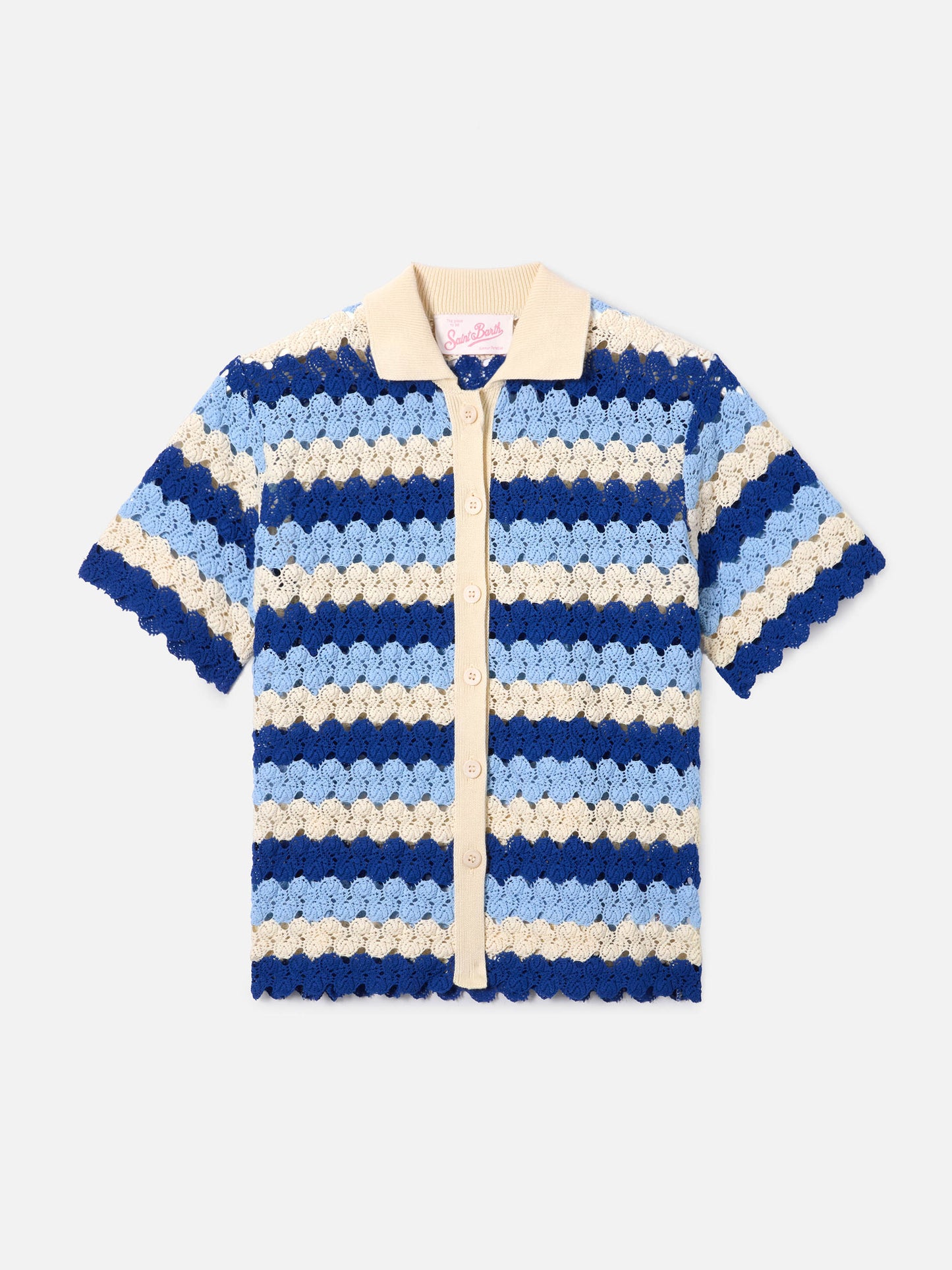 Monet crochet-effect cotton knit polo with striped pattern
