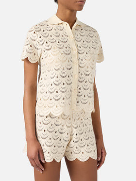 Polo in maglia Meave effetto crochet con paillettes