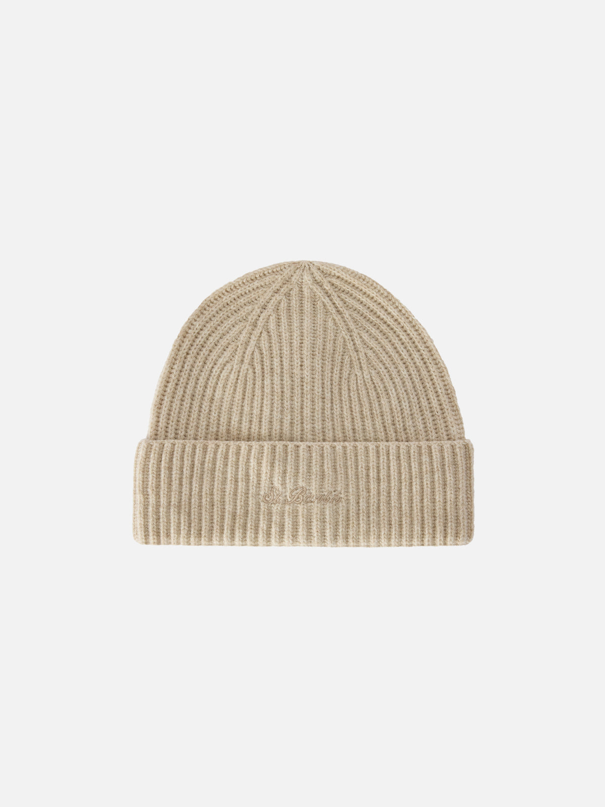 Beige Moss Wollmütze mit Logostickerei 