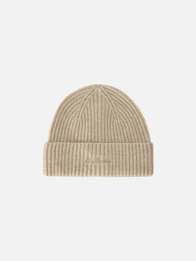 Beige Moss Wollmütze mit Logostickerei 