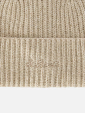 Beige Moss Wollmütze mit Logostickerei 
