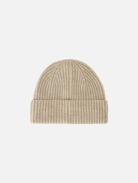 Beige Moss Wollmütze mit Logostickerei 