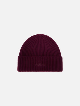 Gorro de lana Aubergine Moss con bordado del logo 