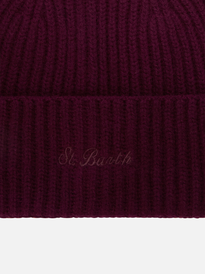 Gorro de lana Aubergine Moss con bordado del logo 